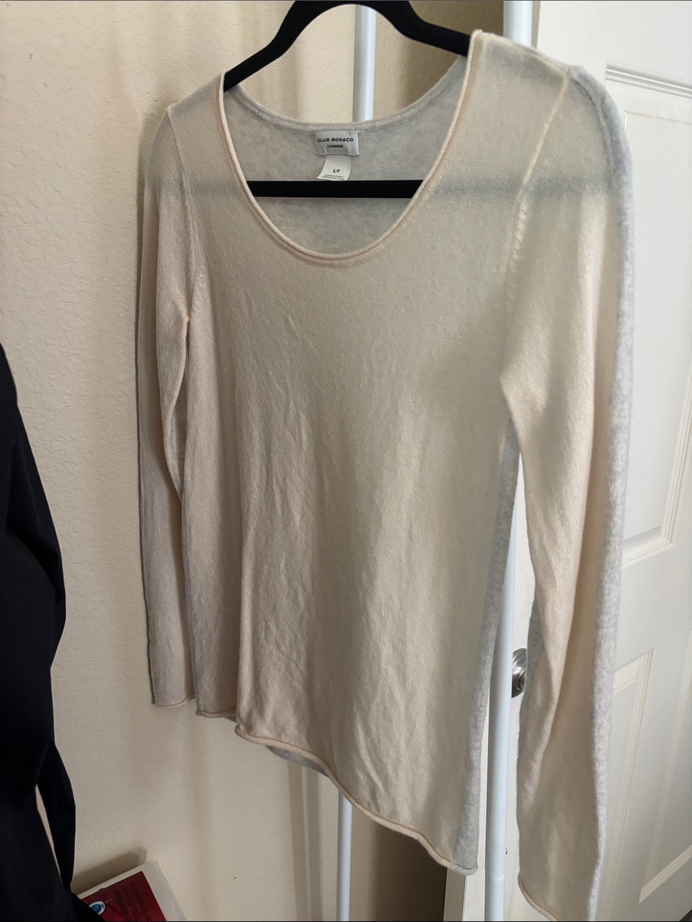 Club Monaco Light Cream and Grey Scoop Neck Long Sleeve Top